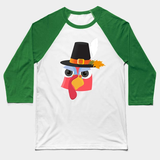 Funny thanksgiving pilgrim turkey Baseball T-Shirt by tatadonets